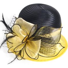 Organza,Polyester Drawstring Closure Hand Wash Only Yellow Mini Hat With Short Brim For Spring, Yellow Mini Hats For Spring Evening Events, Yellow Mini Hat For Spring Party, Chic Yellow Adjustable Hat, Yellow Mini Hats For Summer Party, Yellow Mini Hat For Summer Party, Yellow Wide Brim Mini Hat For Party, Yellow Wide-brim Mini Hat For Party, Yellow Evening Hat With Short Brim