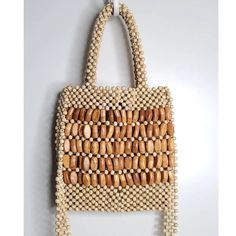 Straw Studios Handmade Wooden Beaded Bag. New But Vintage Style. Excellent Condition And Never Worn. Studio Bag, Handmade Tote, Beaded Bag, Beaded Handbag, Tote Handbag, Beaded Bags, Handbag Purse, Handmade Wooden, Wooden Beads