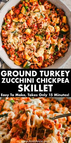 ground turkey zucchini chickpea skillet is an easy and delicious dinner that's ready in under 15 minutes