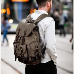 Brand New This Backpack Is Made Of Waxed Canvas With Premium Genuine Crazy Horse Leather Trim. High-Density Canvas Is Made Of Pure Cotton, Tightly Woven And Waxed, Making It Strong, Abrasion-Resistant, Scratch-Resistant And Waterproof, Effectively Protecting Your Tech Products. Crazy Horse Leather Is Made Of High-End First-Layer Cowhide With A Thickness Of 2.5mm. Sturdy And Durable, It Can Meet Daily Heavy-Duty Use And Adventurers. This Leather Backpack Dimensions Is 13.7”L X 5.9” H X 17.7” W In Casual Leather Backpack With Large Capacity, Casual Backpack With Multiple Pockets, Casual Khaki Backpack, Casual Canvas Backpack With Waxed Finish, Casual Leather Backpack With Pockets For Everyday Use, Casual Leather Backpack For Everyday And Back To School, Casual Everyday Leather Backpack For Back To School, Khaki Backpack With Multiple Pockets For Everyday Use, Casual Leather Backpack With Adjustable Strap For Travel