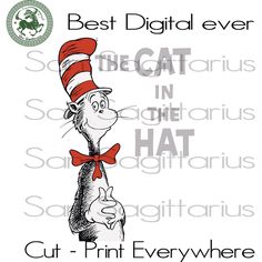 the cat in the hat is on top of a white background with text that reads, best