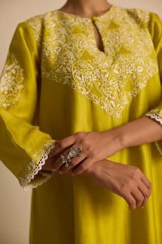 Yellow asymmetric kurta with chikankari boota embroidery in flower pattern. - Aza Fashions Tejaswi Prakash, Radhika Madan, Rhea Kapoor, Mira Rajput, Genelia D'souza, Vidya Balan, Sanya Malhotra, Jayanti Reddy, Anushree Reddy