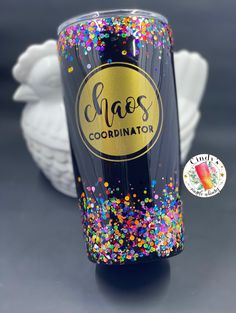 a glass that has some confetti on it