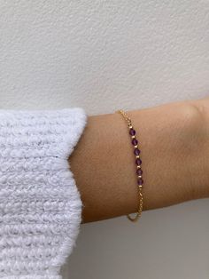 Beautiful crystals are combined with a dainty chain to create this beautiful bracelet.  Amethyst has been renowned for its beauty throughout the ages and is also the birthstone for anyone born in the month of February. D E T A I L S  *It features beautiful micro- faceted AAA quality amethyst gemstones - separated by seamless gold filled beads. *Beads measure around 2.25mm. *on a sparkly 18k gold filled chain. Rose gold filled and 925 sterling silver are also available. *Gold filled is a wonderfu Elegant Purple Birthstone Beaded Bracelets, Purple Amethyst Birthstone Bracelet, Elegant Adjustable Purple Chain Bracelet, Elegant Gold Amethyst Crystal Bracelet, Amethyst Beaded Bracelet With Birthstone As Gift, Amethyst Birthstone Beaded Bracelet Gift, Dainty Amethyst Jewelry With Adjustable Chain, Purple Bracelet With Adjustable Chain As Gift, Elegant Purple Chain Bracelet As Gift