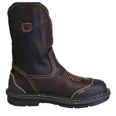 These Cebu Farmer Work Boots feature a soft toe design and a convenient 10" pull on style, providing comfort and ease of use for men in the workplace. With their durable construction and expert design, these boots are the perfect choice for any hardworking individual. Leather work boot, non-slip sole. La bota de trabajo para una variedad de campos de trabajo con un toque Vaquero. La línea Farmer presenta la tecnología Shark Shield reforzando el talón y la punta de la parte superior de cuero, ade Western Style Slip-resistant Boots For Outdoor Work, Western Style Moc Toe Slip-resistant Boots, Western Moc Toe Slip-resistant Boots, Western Waterproof Boots With Reinforced Toe For Safety, Durable Western Style Waterproof Safety Boots, Durable Western Waterproof Boots For Safety, Western Style Durable Waterproof Boots For Safety, Durable Western Snip Toe Boots, Western Style Steel Toe Work Boots For Outdoor Activities