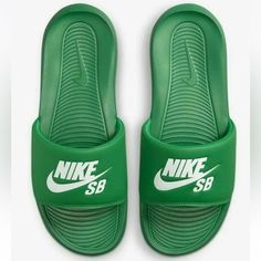 Brand New With Tags On Hand - Ships Same Or Next Day! Sizes 11-15 Available (Limited Quantities) Casual Green Slip-on Slides, Casual Green Non-slip Slides, Casual Non-slip Green Slides, Green Non-slip Sports Slides, Green Non-slip Slides For Sports, Green Flat Sneakers For Sports, Comfortable Sports Slides With Round Toe, Breathable Casual Slides With Round Toe, Casual Breathable Slides With Round Toe