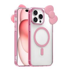 an iphone case with a pink hello kitty design on the front and back cover in clear