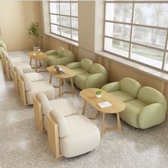 an empty waiting room with chairs and tables