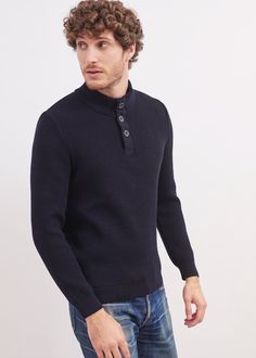 An example of Saint James' know-how, our BOURBOULE sweater features our iconic tight-knit stitch, enhanced by herringbone knit detailing on the collar. Made in Saint James, Normandy, France. - Cardigan knit- High Neck with herringbone motif buttons- Rib trim on cuffs and lower body- 100% Wool- Comfort fit- Length: 28" Herringbone Knit, Stones Throw, Normandy France, Cardigan Knit, Sweater For Men, Saint James, Collar Pattern, Collar Sweater, Knit Stitch