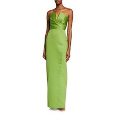 Jay Godfrey Darcy Strapless Satin Gown In Olive Green Elegant Strapless Column Gown In A Luxe Satin Finish With Delicate Draping. V-Neck Strapless Concealed Back Zip Empire Waist Lined Polyester Dry Clean Column Fit About 64" From Shoulder To Hem Fitted Strapless V-neck Evening Dress, Elegant Strapless V-neck Dress For Spring, Green Strapless Dress With Fitted Bodice For Evening, Green Strapless Dress With Sweetheart Neckline For Formal Occasions, Formal Green Maxi Dress With Sweetheart Neckline, Green Maxi Dress With Sweetheart Neckline For Formal Occasions, Elegant Green Strapless Floor-length Dress, Strapless Green Maxi Dress For Wedding, Green Strapless Maxi Dress For Wedding