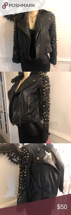 Gorgeous moto jacket by Coal &Terry Vintage Fail leather moto jacket new with tag super sexy easy to wear very classy Coal &Terry  Vintage Jackets & Coats Fitted Biker Jacket With Rivets For Party, Fitted Long Sleeve Biker Jacket With Rivets, Edgy Fitted Outerwear With Rivets, Edgy Long Sleeve Biker Jacket With Rivets, Edgy Rivet-embellished Outerwear For Parties, Edgy Riveted Outerwear For Parties, Fitted Outerwear With Rivets For Party, Fitted Rivets Outerwear For Party, Edgy Party Outerwear With Rivets