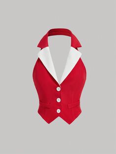 Women's Color Block V-Neck Vest For Suits Red Casual,Sexy  Sleeveless Woven Fabric Colorblock vest Non-Stretch  Women Clothing, size features are:Bust: ,Length: ,Sleeve Length: Red Waistcoat Outfit, Red Vest Suit, Red Suit Vest, Suit Vest Women, Waistcoat Outfit, Crop Top Suit, Red Waistcoat, Preformance Outfits, Suit Jackets For Women