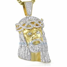 Large Pave CZ Gold Jesus Piece Pendant Jesus Piece, Hip Hop Bling, Gold Grillz, Diamond Bling, Dream Gift, Diamond Charm, Hip Hop Jewelry, 925 Silver Jewelry, Micro Pave