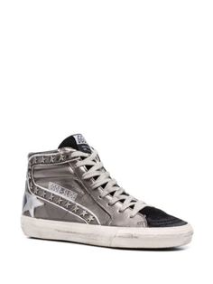 Golden Goose Slide high-top Sneakers - Farfetch Slide Golden Goose, Golden Goose Slide, Golden Goose Deluxe Brand, Sneakers Grey, Golden Goose, Golden Goose Sneaker, High Top, Patch Logo, Side Zip