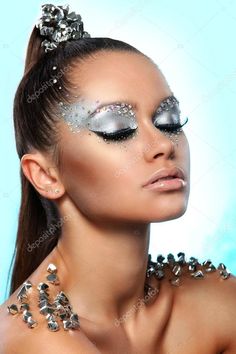 Fashion Show Makeup, Fashion Editorial Makeup, Eyeliner Set, Rhinestone Makeup, Show Makeup