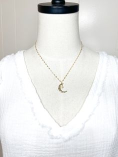 Moon & Star necklace 18K gold or rhodium plated • CHAIN LENGTH: 16" + 3" extender chain. CLASP STYLE: Lobster clasp Made in USA Adjustable Crescent Clavicle Chain Necklace, Celestial Crescent Charm Necklaces With Adjustable Chain, Celestial Crescent Necklace With Adjustable Chain, Celestial Crescent Charm Necklace With Delicate Chain, Celestial Gold Plated Charm Necklace With Clavicle Chain, Gold Plated Celestial Charm Necklace With Clavicle Chain, Gold Celestial Dangle Necklaces, Gold Celestial Dangle Necklace, Celestial Style Gold-plated Jewelry With Adjustable Chain