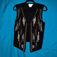 Unisex Vintage Adore Brand Measurement In Photo Great Condition! Size Small Fitted Embellished Vest For Fall, Black Beaded Winter Outerwear, Fall Beaded Outerwear For Night Out, Beaded Outerwear For Night Out In Fall, Fall Night Out Beaded Outerwear, Black Beaded Outerwear For Spring, Spring Black Beaded Outerwear, Beaded Vest, Vintage Vest