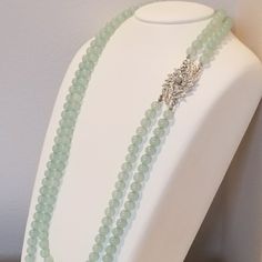 Nwot Mint Green Beaded Necklace With Lopsided Silver Broach. Elegant Silver Beaded Necklaces With Round Beads, Elegant Silver Beaded Necklaces With Polished Beads, Classic Silver Jewelry With Gemstone Beads, Elegant Round Beaded Necklaces With Sterling Silver Clasp, Elegant Double Strand Faceted Beads Jewelry, Elegant Double Strand Jewelry With Faceted Beads, Elegant Green 8mm Beads Jewelry, Elegant Green Jewelry With 8mm Beads, Elegant Beaded Necklace With Sterling Silver Clasp