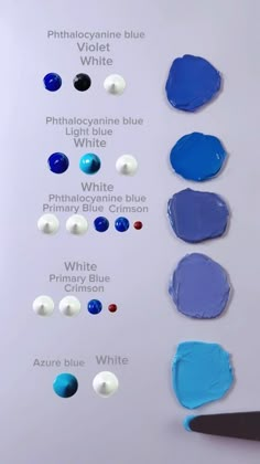 different shades of blue and white are shown in this graphic diagram, with the names below them