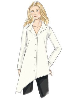 a drawing of a woman in white coat and black pants