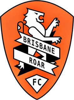 an orange and black shield with the words brisbane roar on it's left side