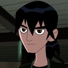 an animated image of a man with black hair and brown eyes looking at the camera