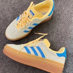 Adidas Women's Gazelle Bold "Almost Blue/Yellow" - Ie0430 Expeditedship Shoes: Authentic Adidas Size: Us 5~11 Color: Blue/Yellow Authentic New Shoes / Shoe Box / Official Tag Adidas Yellow, Gazelle Bold, Yellow Adidas, Adidas Shoes Women, Shoes Adidas, Adidas Gazelle, Shoe Box, Black N Yellow, Adidas Shoes