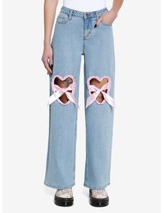 Pink Accent Outfit, Coquette Outfits, Wide Leg Denim Pants, Concert Wear, Color Fits, Blue Denim Pants, Future Style, Pink Ruffle, Light Blue Denim