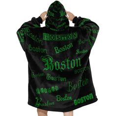 Boston Green Fonts on Black Background Blanket Hoodie for Women | ID: D6732772 Green