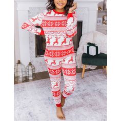 Red Snow Reindeer Christmas Mom Loungewear Cozy Crew Neck Winter Sleepwear, Cozy Winter Crew Neck Sleepwear, White Winter Sleepwear, Casual Winter Sleepwear For Holidays, Casual Winter Holiday Sleepwear, Cozy Red Christmas Sleepwear, Cozy Red Winter Sleepwear, Red Holiday Sleepwear For Winter, Red Festive Winter Sleepwear