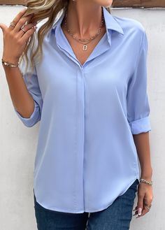 Shirt Collar Blouse, Stylish Tops For Women, Trendy Tops For Women, Blue Long Sleeve Shirt, Trendy Fashion Tops, Collar Blouse, Blue Long Sleeve, Trendy Tops, Shirt Collar