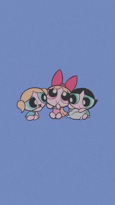 the powerpuff girls cartoon wallpaper with three different colors and sizes on it