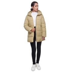 Stay warm and chic with our Rokka&Rolla Women's Long Coat Puffer Jacket. This coat features a sleek, quilted design with a flattering silhouette, perfect for braving the cold in comfort. Its lightweight, insulated material ensures superior warmth without bulk. With a hood, deep pockets, and a full-length zipper, this puffer coat combines practicality with elegance, making it an essential addition to your winter wardrobe. Quilted Outerwear For Winter, Trendy Beige Puffer Jacket With Padded Collar, Winter Beige Puffer Jacket For Workwear, Beige Puffer Jacket For Winter Workwear, Beige Winter Workwear Puffer Jacket, Cream Quilted Puffer Jacket For Winter, Hooded Quilted Beige Outerwear, Beige Fitted Long Sleeve Puffer Jacket, Beige Hooded Quilted Outerwear