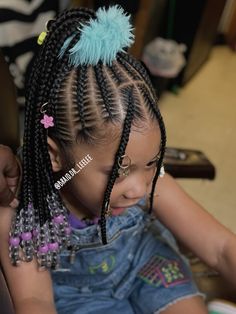 Kids hairstyles, ponytails/accessories Girls Braided Ponytail Hairstyles Kids Black Kids, Kids Hairstyles Ponytails, Girls Braided Ponytail, Ponytail Braids For Kids, Barrettes Hairstyles, Indie Hairstyles, Boho Ponytail, Cornrow Ideas, Braided Hairstyles Kids