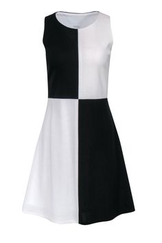 Current Boutique-Misook - Black & White Colorblocked Sleeveless A-Line Dress Sz S White A-line Mod Dress, Black Retro Sleeveless Dress, White Sleeveless Patchwork Mini Dress, White Sleeveless Mini Dress With Patchwork, Modern A-line Sleeveless Dress For Spring, White A-line Mini Dress In Mod Style, Black Sleeveless Patchwork Dress For Spring, Chic A-line Patchwork Dress, Black Color Block Dress For Spring