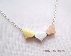 Tiny 3 hearts necklaces gold silver and by TiffanyAvenueBridal Cute Rose Gold Jewelry For Anniversary, Cute Silver Necklaces For Wedding, Cute Heart Necklace For Anniversary, Hearts Necklaces, 3 Hearts, Three Hearts, Simple Birthday, Wedding Bridesmaid Jewelry, Gold Hearts