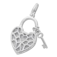 A heart-shaped lock complete with a dangling key depicts romance in this sterling silver charm. The charm is from the Rembrandt Charms® collection. Elegant Heart Shaped Dangling Charms, Elegant Heart-shaped Dangling Charms, Elegant Silver Heart Charm, Elegant Silver Heart-shaped Charms, Silver Heart Charms With Dangling Details, Silver Heart-shaped Dangling Charms, Sterling Silver Heart Charms With Dangling Details, Silver Heart Shaped Dangling Charms, Silver Engraved Heart Pendant Charm