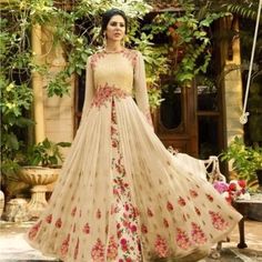 Beautiful Medium Size Anarkali Dress With Embroidery .Has A Room For Alterations. Chest 18.Shoulder 15. For Alterations Each Side Has 3 Inches Room On Each Side And Also Another Stitch Lehenga With Long Jacket, Suits Indian, Kurta Lehenga, Anarkali Lehenga, Lehenga Online, Lehenga Style, Designer Anarkali, Indian Gowns Dresses, Utsav Fashion