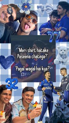 collage of images with the words meri shirt hatake paeseena chataga?