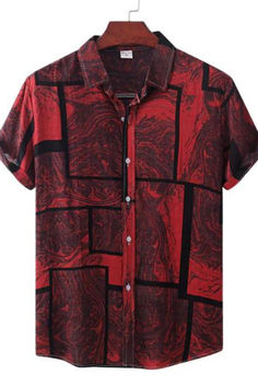 Shirt Men's Fashion Casual Summer Blouse With Graphic Print, Summer Casual Blouse With Graphic Print, Red Tops With Casual Collar For Summer, Summer Printed Shirt With Casual Collar, Spring Summer Shirt With Casual Collar, Casual Collar Spring Shirt For Summer, Summer Tops With Relaxed Fit And Casual Collar, Cotton Shirt With Casual Collar For The Beach, Casual Collar Cotton Top For Vacation