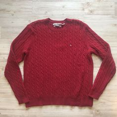 Tommy Hilfiger Sweater Womens XL Red Extra Large Cotton Cable Knit Pullover. Good pre-owned condition. Part of the tag is close to slipping off but otherwise great condition. See photos for measurements and condition. Red Cable Knit Crew Neck Top, Red Cotton Cable Knit Sweater, Red Cable Knit Cotton Sweater, Red Cable Knit Crew Neck Sweater, Cable Knit Jumper, Tommy Hilfiger Sweater, Sweater Womens, Knit Pullover, Cable Knit Sweater