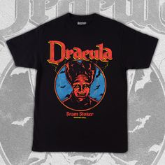 Dracula Bram Stocker Vintage Rock T-shirt Vintage Halloween Concert T-shirt, Vintage Style Short Sleeve T-shirt, Black Halloween Concert T-shirt, Retro Halloween T-shirt For Streetwear, Unisex Vintage Black T-shirt, Vintage Black T-shirt With Front Print, Black Horror Tops For Alternative Fashion, Pre-shrunk T-shirt For Halloween Alternative Fashion, Halloween Black Deadstock Tops