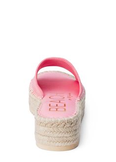 Fun summer pink sandal! Easy to walk in, very comfortable padded footbed True to size 2" espadrille platform Platform Espadrille Slip-on Sandals, Comfortable Beach Platform Slippers With Textured Sole, Comfortable Platform Slippers With Textured Sole For Beach, Pink Synthetic Platform Slippers For Summer, Pink Closed Toe Platform Slippers For Summer, Pink Platform Slippers With Round Toe For Beach, Pink Wedge Heel Platform Slippers For Beach, Pink Platform Slippers For Beach, Pink Round Toe Platform Slippers For Beach