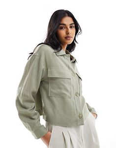 ASOS DESIGN utility shirt in washed sage | ASOS Utility Shirt, Mixing Fabrics, Day Dresses, Clothing Brand, Fitness Models, Asos, Coats Jackets, Relaxed Fit, Blazer