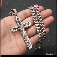 High Quality Stainless Steel Pendant Multilayer Cross Christ Jesus Christ Crucifix Necklace With 24 Inch Chain. Bx24/9/#13 Material : Stainless Steel Color : Silver Size : Cross Size : 75mm*43mm ;Chains : 60cm*7mm Condition : High Quality And 100% Brand New Chain 60cm*7mm Catholic Cross Necklace, Jesus Cross Necklace, Catholic Cross, Crucifix Necklace, Necklace Chain Types, The Cross Of Christ, Chain Top, Jesus Cross, Cross Chain