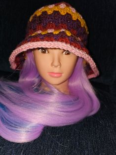 Crochet Bucket Hat With Large Brim Granny Stitch Bucket Hat With Large Brim. Handmade - Etsy Multicolor Bucket Hat For Fall, Knitted Brimmed Bucket Hat, Yellow Crochet Bucket Hat One Size, Adjustable Hand-knitted Purple Hat, Handmade Yellow Brimmed Bucket Hat, Purple Hand Knitted Adjustable Hat, Purple Adjustable Hand Knitted Hat, Adjustable Purple Hand-knitted Hat, Adjustable Purple Hand Knitted Hat