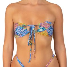 Bandeau Swim Top With Optional Halter Neck Strap. Size Medium! Trendy Blue Tube Top For Vacation, Multicolor Bandeau Top For Beach Season, Multicolor Bandeau Top For Beach, Multicolor Tube Top For Beach In Spring, Multicolor Tube Top For Beach Spring Season, Multicolor Tube Top For Summer Vacation, Blue Bandeau Tube Top For Vacation, Blue Strapless Top For Vacation, Blue Fitted Tube Top For Vacation