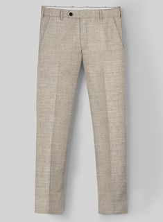 Embrace a classy aura with the Loro Piana Gemma Wool Silk Linen Suit, a luxurious and high-end addition to any man's wardrobe. Bespoke with premium materials including wool, silk, and linen, it offers a perfect balance of style, comfort, and quality. Its fabric is soft, breathable, and flows beautifully on the body. The color is a versatile and perennial shade of beige. With such a suit, you are guaranteed to look sharp and polished. Its elegance is matched only by its versatility and lasting appeal, making it a great choice for a formal event, business meeting, or special celebration.    A marriage of elegance and comfort, Loro Piana fabrics are made using the highest quality raw materials in the world, in their purest form or blended together. A sophisticated response to the dictates of Luxury Tweed Suits For Semi-formal Occasions, Luxury Semi-formal Tweed Suit, Tailored Luxury Wool Suit, Luxury Tailored Wool Suit, Luxury Suits With Welt Pockets, Designer Wool Suits For Semi-formal Occasions, Luxury Tweed Business Suits, Luxury Beige Suits, Designer Wool Suit With Concealed Placket