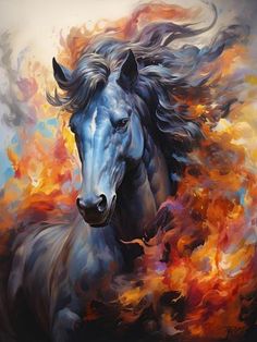 a painting of a horse in flames