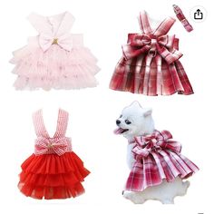 four different types of dresses with bows on them